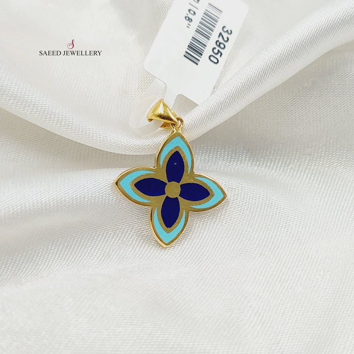 21K Gold Enameled Rose Pendant by Saeed Jewelry - Image 4