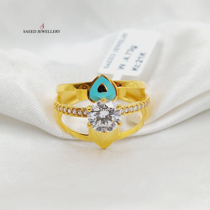 21K Gold Enameled & Zircon Studded Turkish Ring by Saeed Jewelry - Image 1