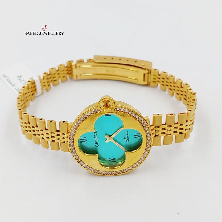 21K Gold Luxury Watch Clover Bracelet by Saeed Jewelry - Image 5