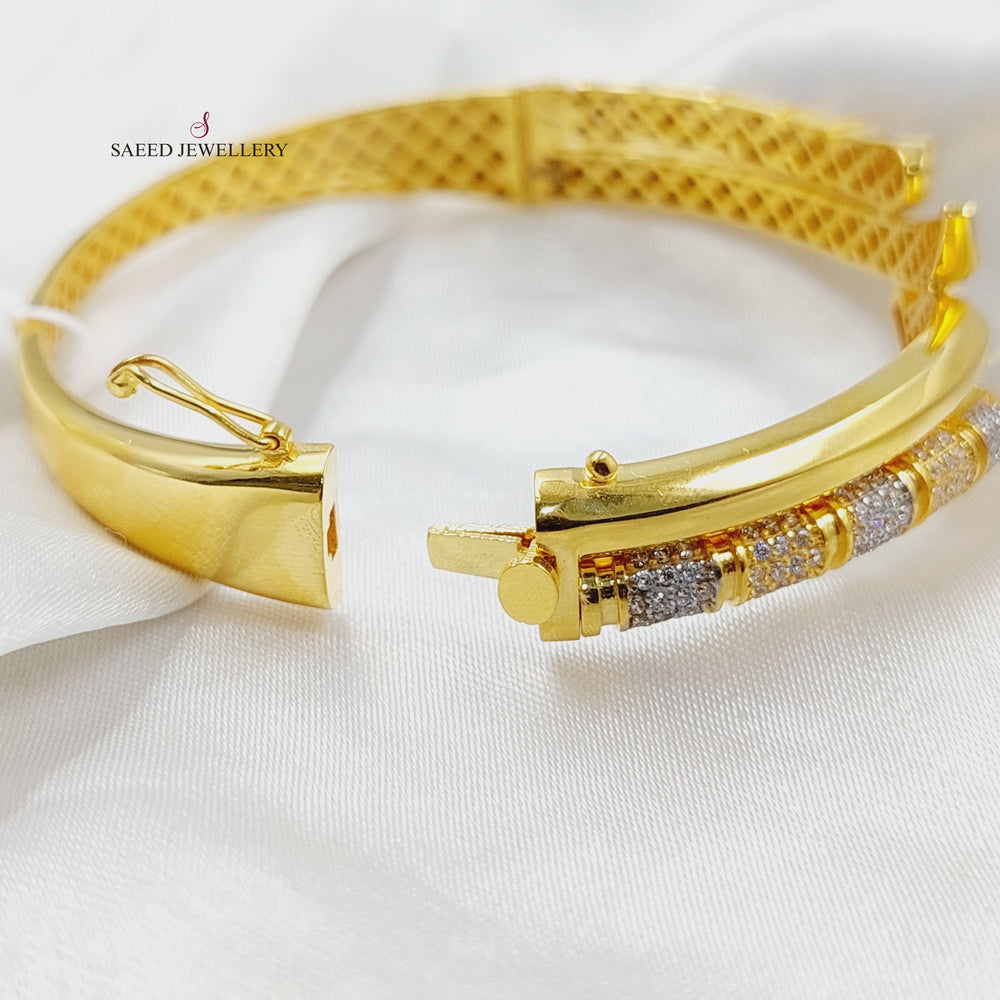 21K Gold Zircon Studded Nail Bangle Bracelet by Saeed Jewelry - Image 2