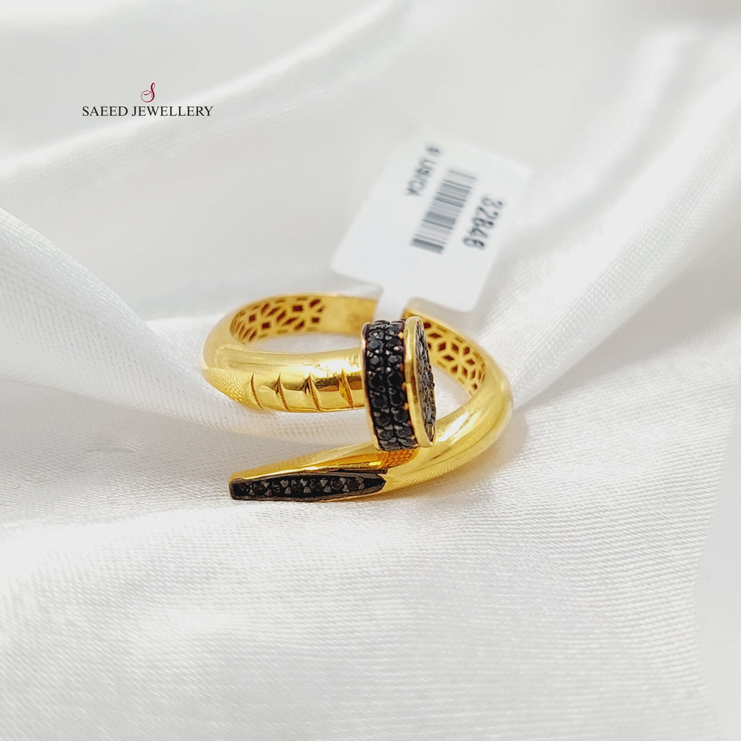 21K Gold Zircon Studded Nail Ring by Saeed Jewelry - Image 1