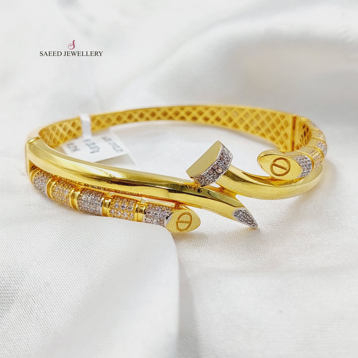 21K Gold Zircon Studded Nail Bangle Bracelet by Saeed Jewelry - Image 4