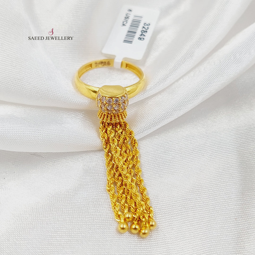 21K Gold Zircon Studded Rope Ring by Saeed Jewelry - Image 1