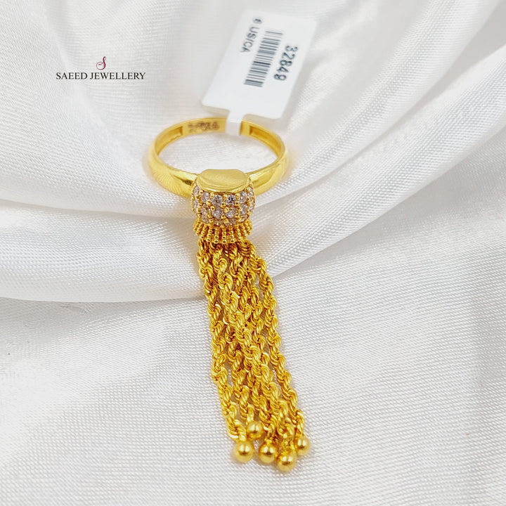 21K Gold Zircon Studded Rope Ring by Saeed Jewelry - Image 1