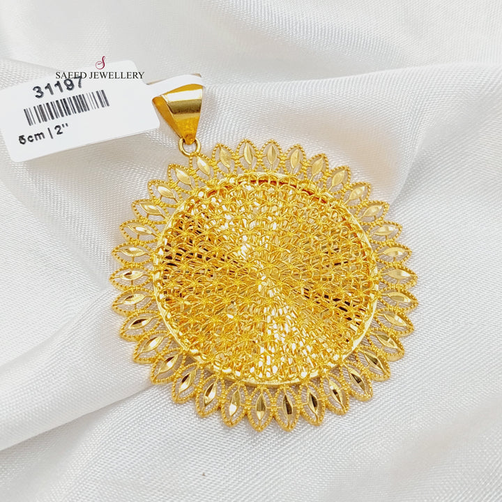 21K Gold Deluxe Sun Pendant by Saeed Jewelry - Image 3