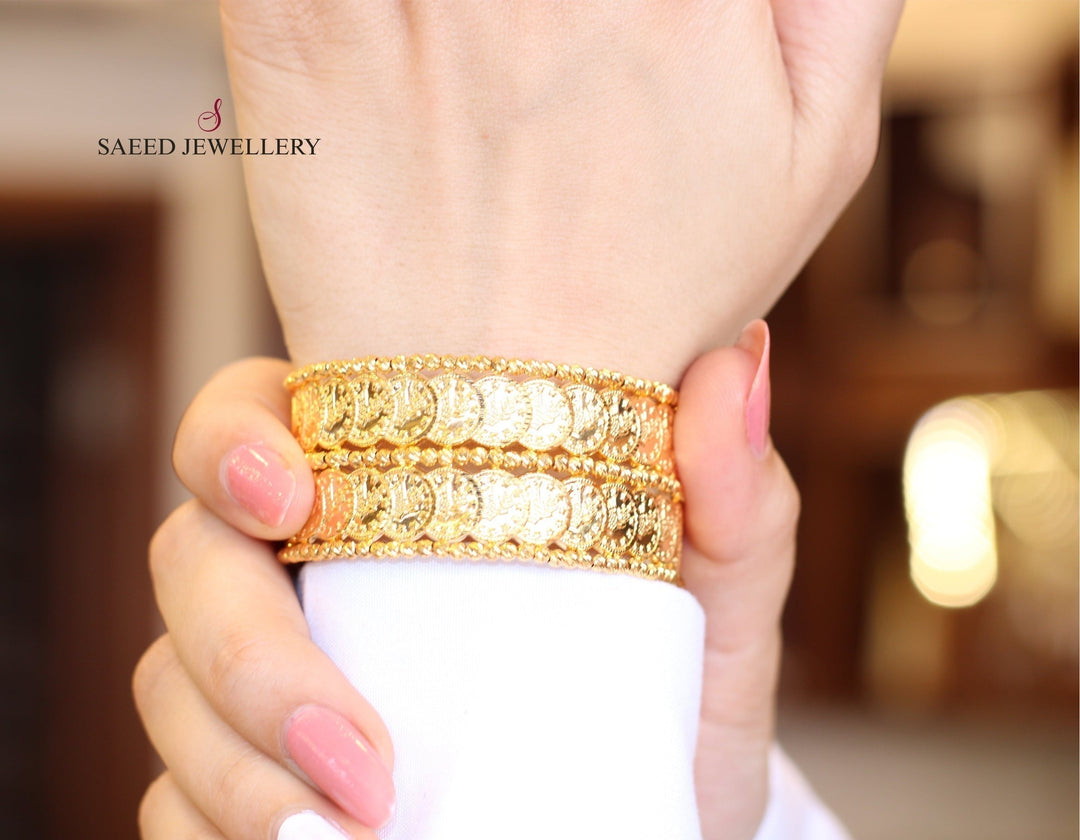 21K Gold Eighths Rashadi Bangle Bracelet by Saeed Jewelry - Image 3