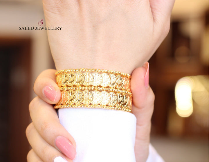 21K Gold Eighths Rashadi Bangle Bracelet by Saeed Jewelry - Image 3