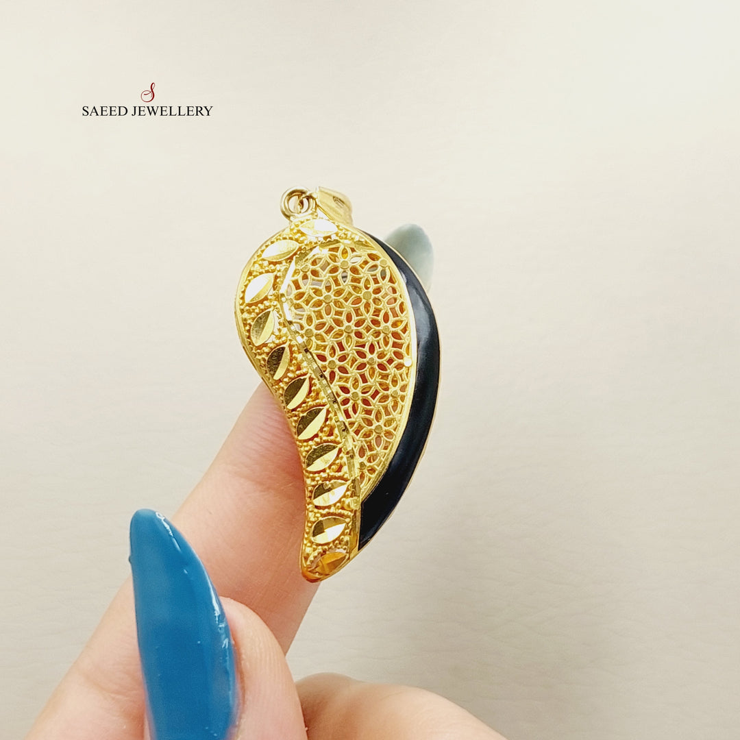 21K Gold Enameled Almond Pendant by Saeed Jewelry - Image 4