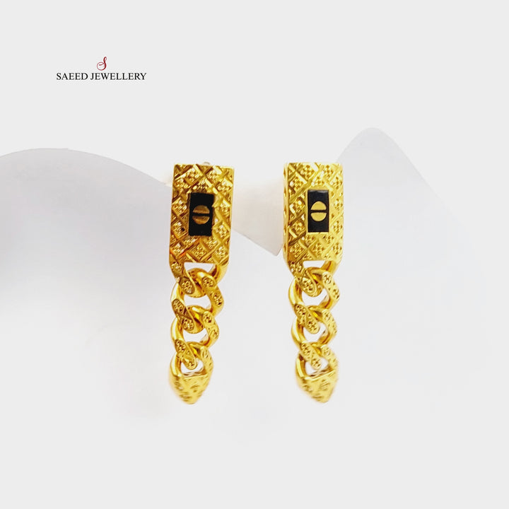 21K Gold Enameled Cuban Links Earrings by Saeed Jewelry - Image 4