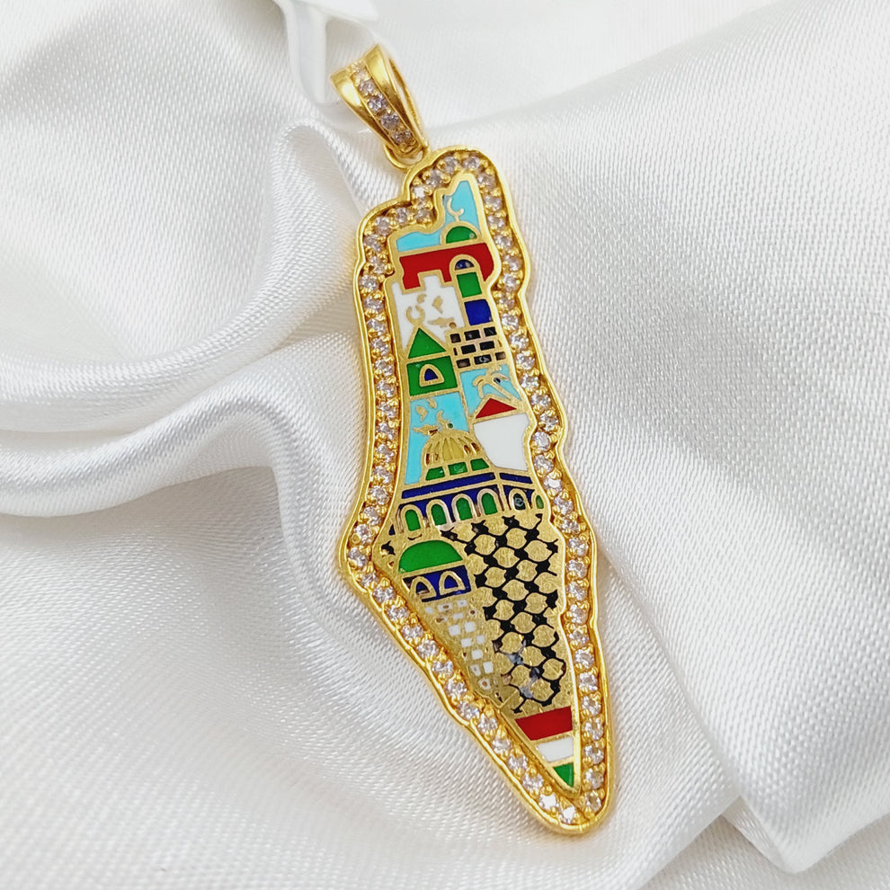 21K Gold Enameled Palestine Pendant by Saeed Jewelry - Image 3