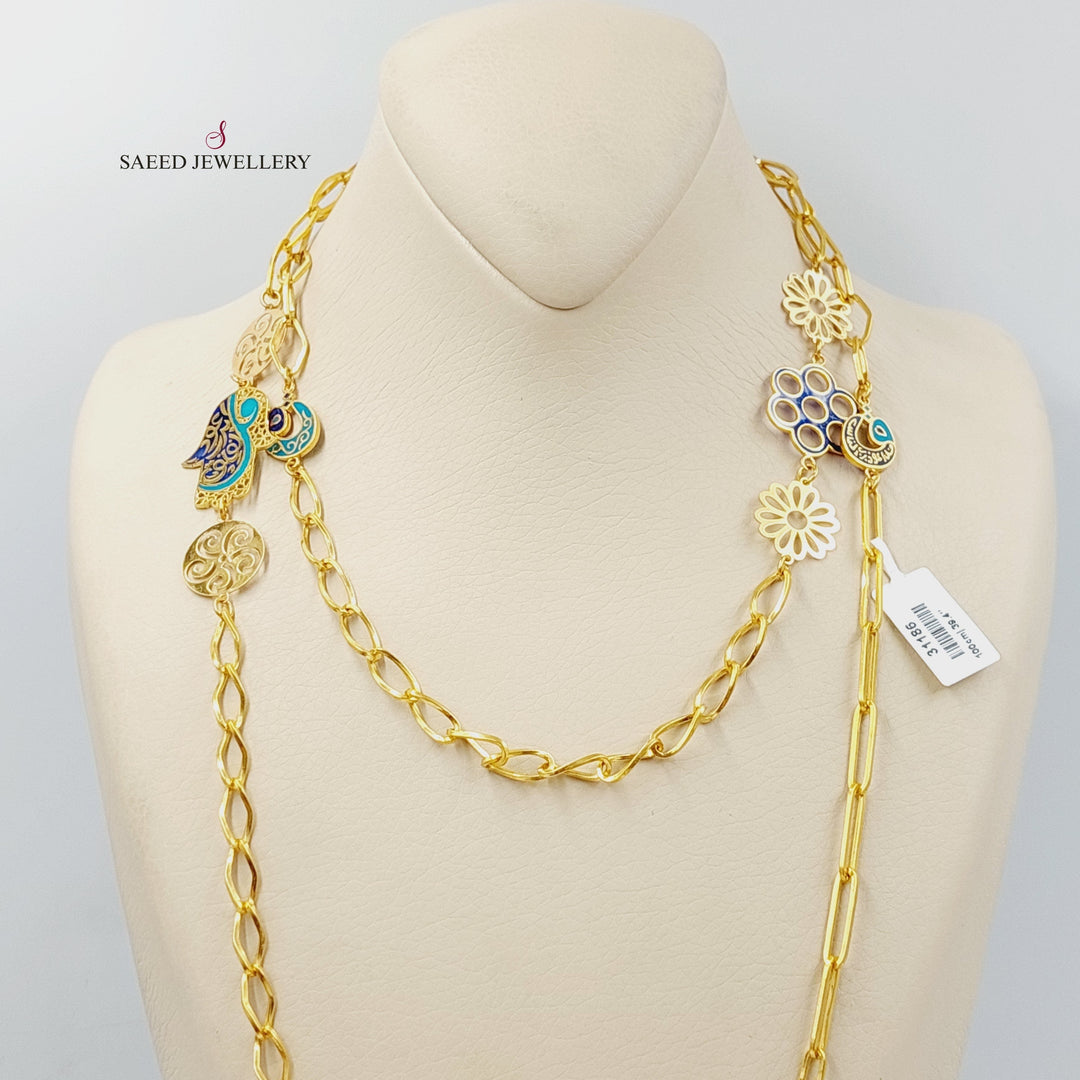 21K Gold Enameled Paperclip Long Necklace by Saeed Jewelry - Image 3