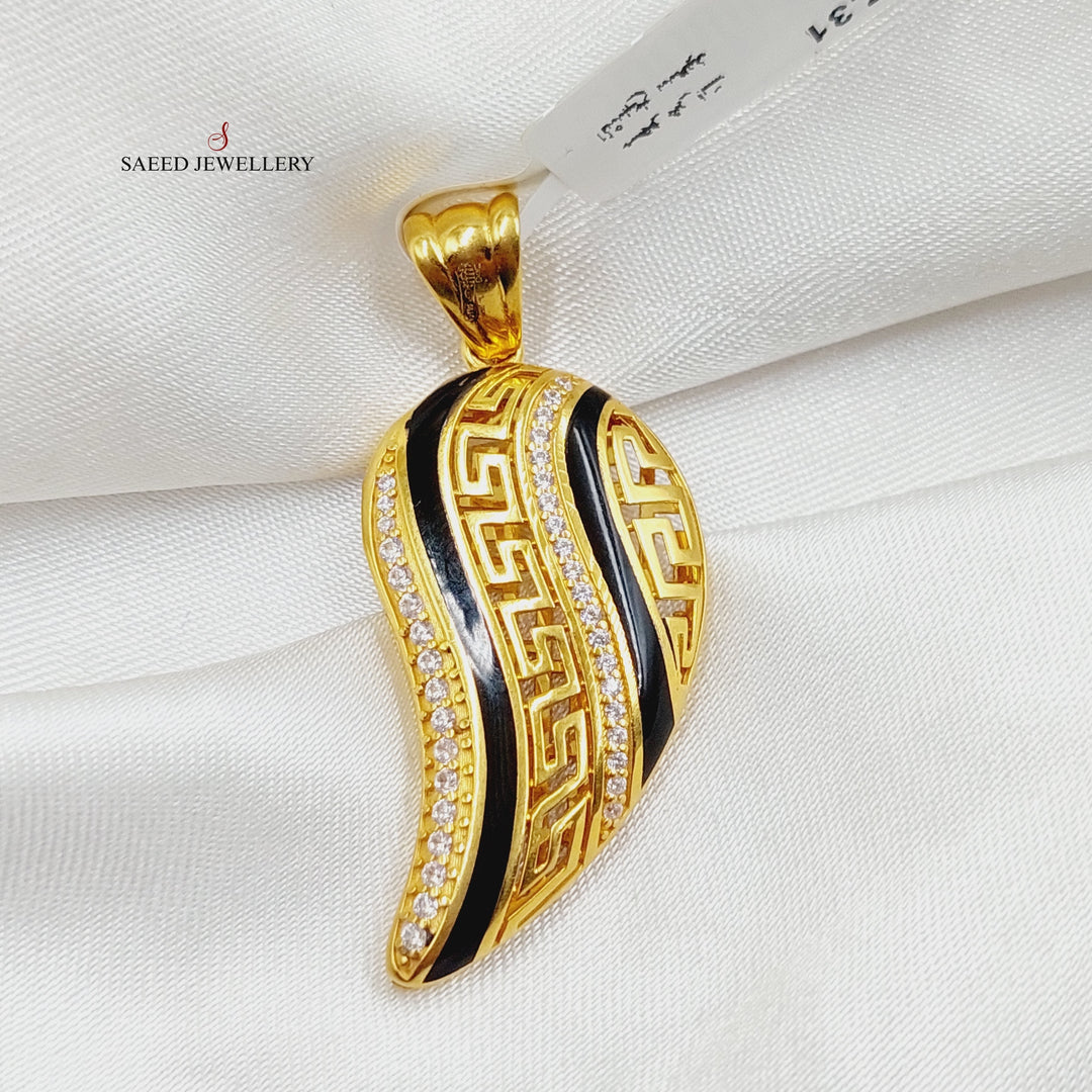 21K Gold Enameled & Zircon Studded Almond Pendant by Saeed Jewelry - Image 5