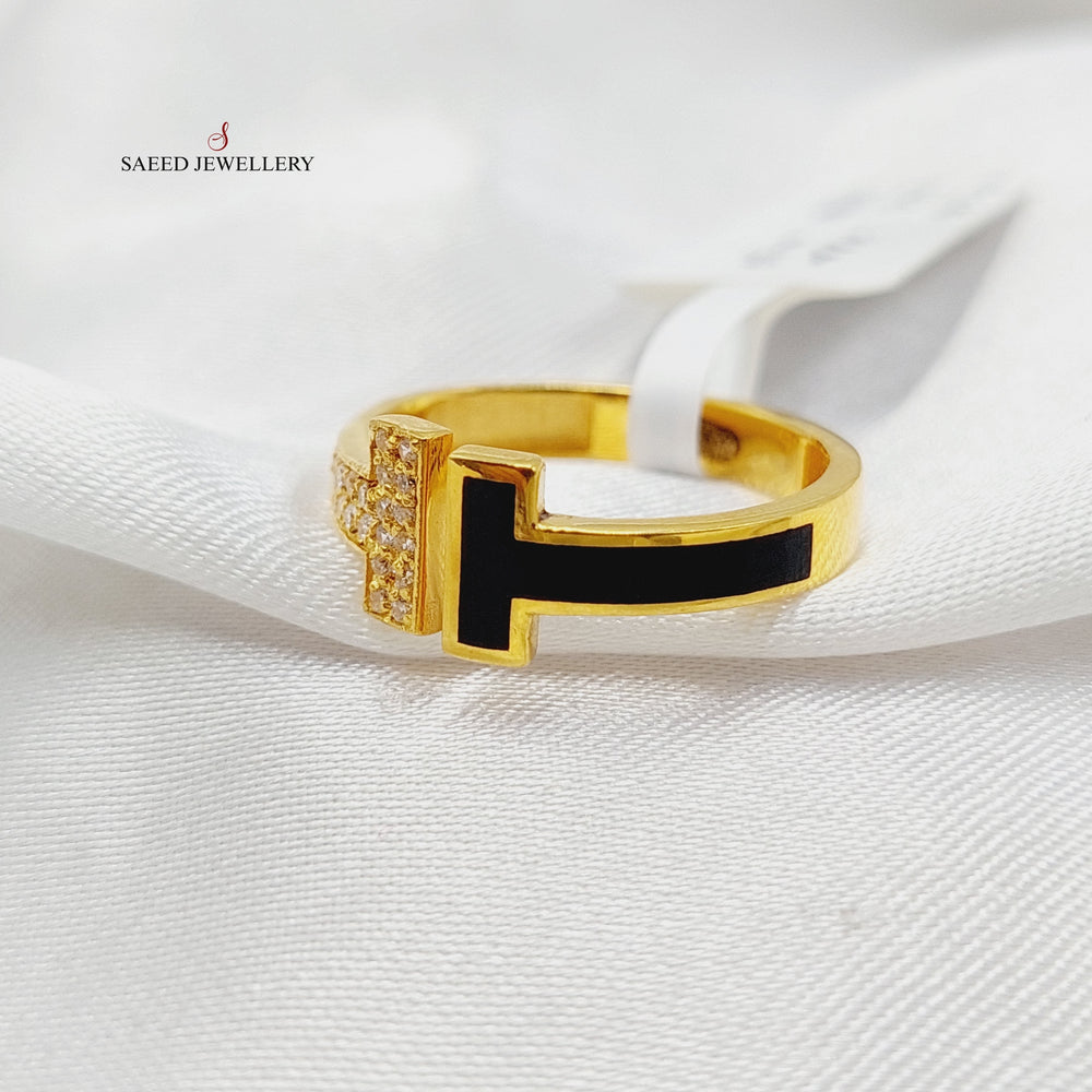 21K Gold Enameled & Zircon Studded Bar Ring by Saeed Jewelry - Image 2