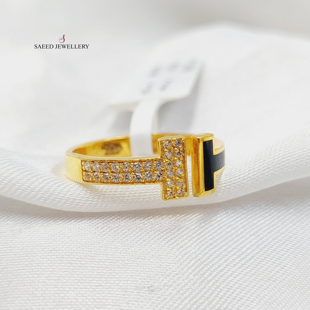 21K Gold Enameled & Zircon Studded Bar Ring by Saeed Jewelry - Image 3