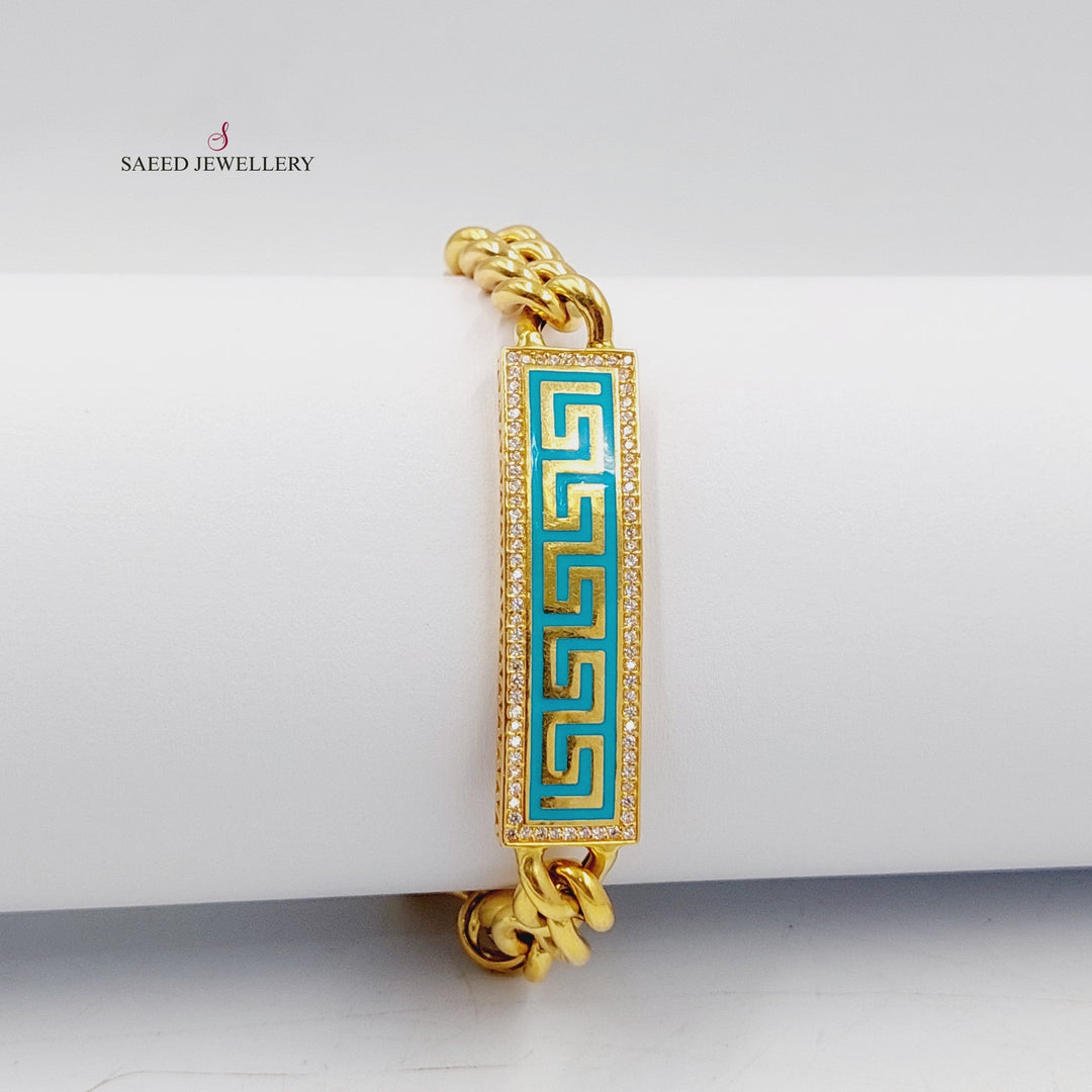 21K Gold Enameled & Zircon Studded Cuban Links Bracelet by Saeed Jewelry - Image 3