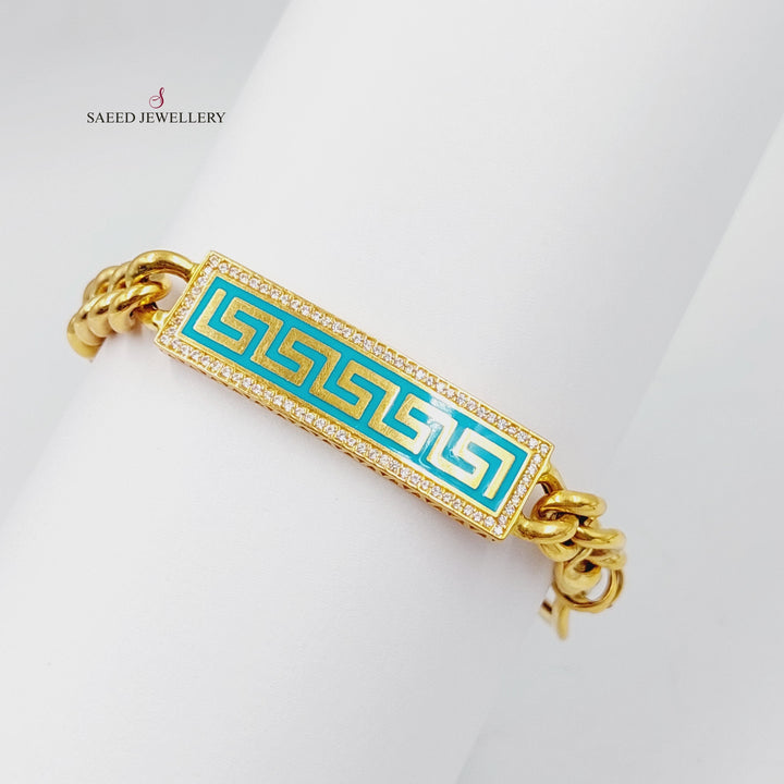 21K Gold Enameled & Zircon Studded Cuban Links Bracelet by Saeed Jewelry - Image 4