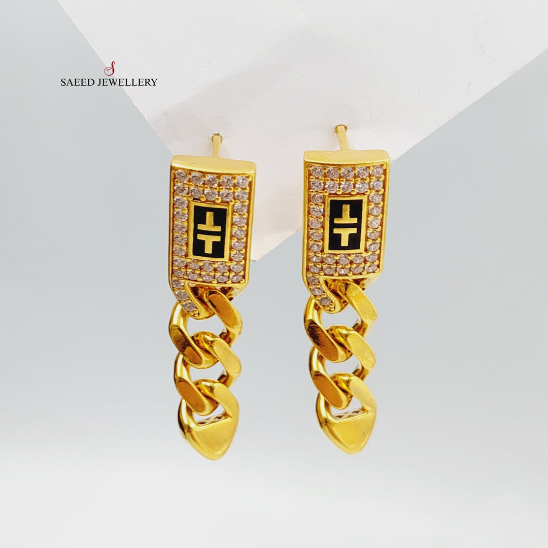 21K Gold Enameled & Zircon Studded Cuban Links Earrings by Saeed Jewelry - Image 1