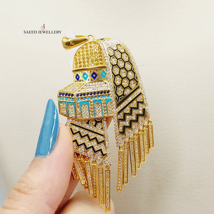 21K Gold Enameled & Zircon Studded Al-Aqsa Pendant by Saeed Jewelry - Image 2