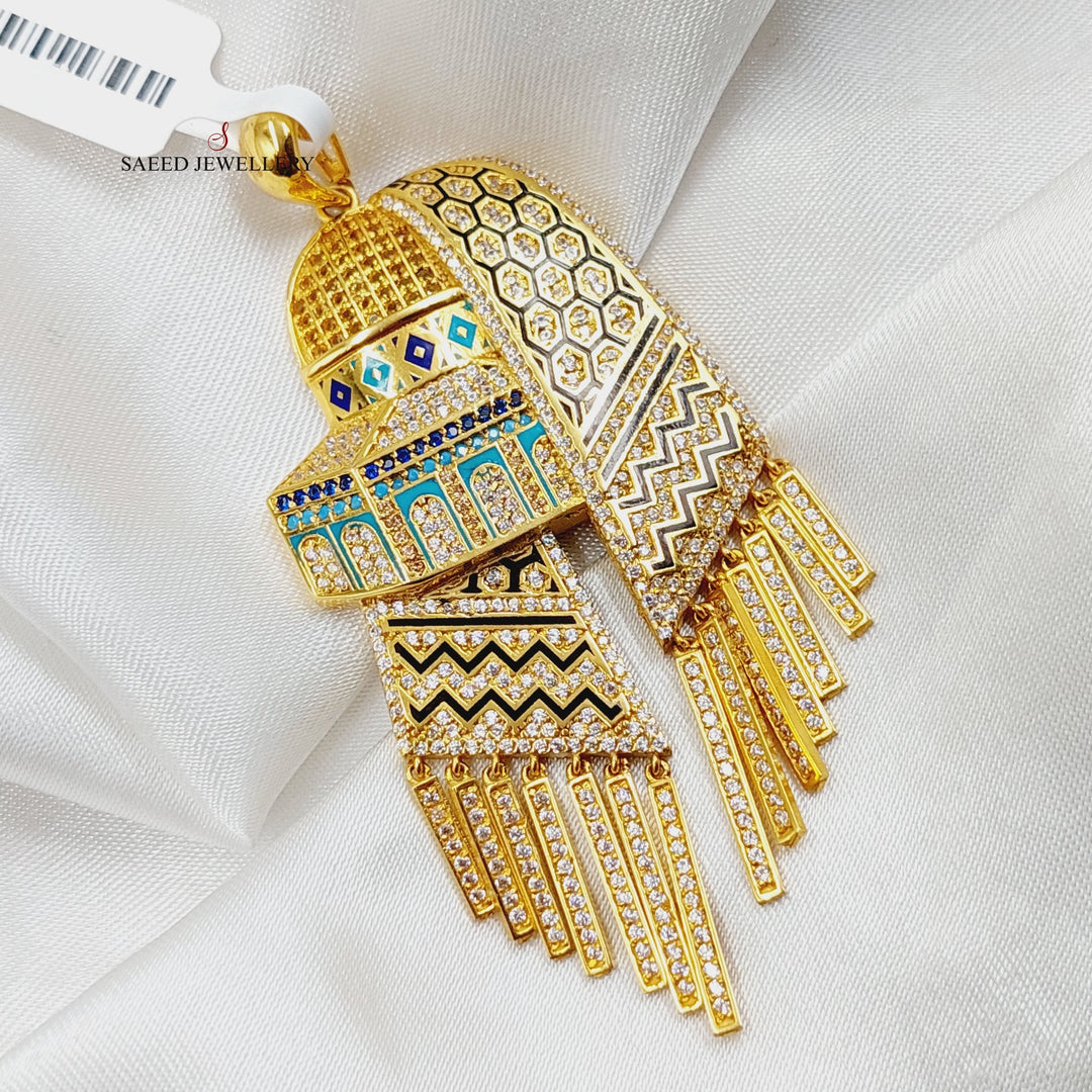 21K Gold Enameled & Zircon Studded Al-Aqsa Pendant by Saeed Jewelry - Image 3