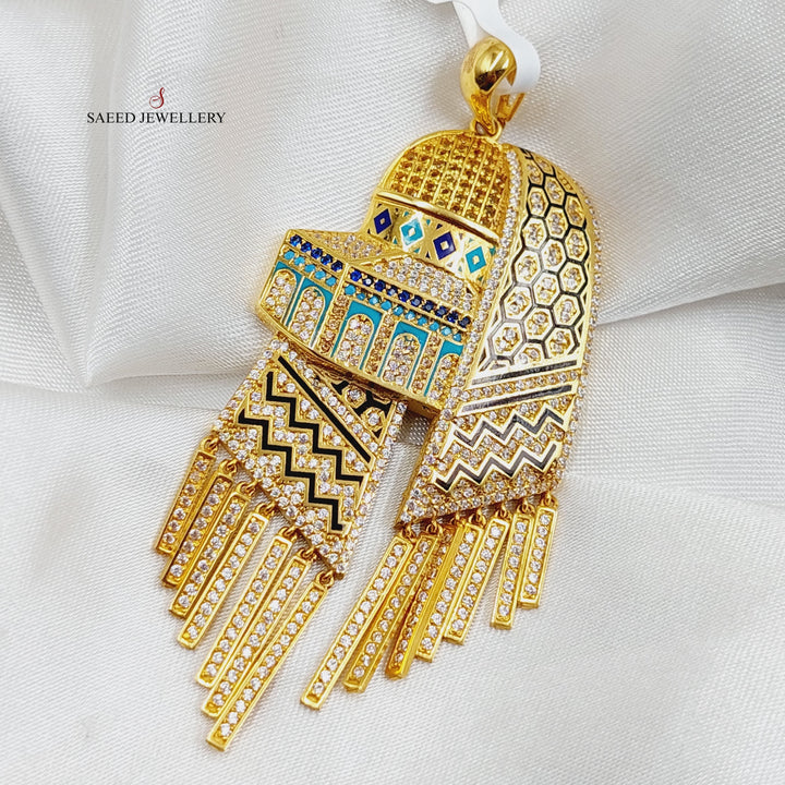 21K Gold Enameled & Zircon Studded Al-Aqsa Pendant by Saeed Jewelry - Image 4