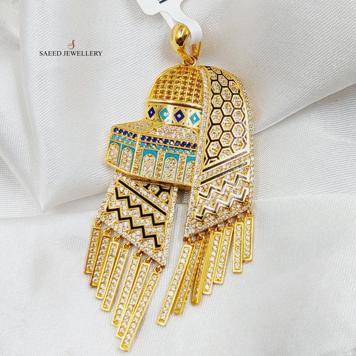 21K Gold Enameled & Zircon Studded Al-Aqsa Pendant by Saeed Jewelry - Image 1