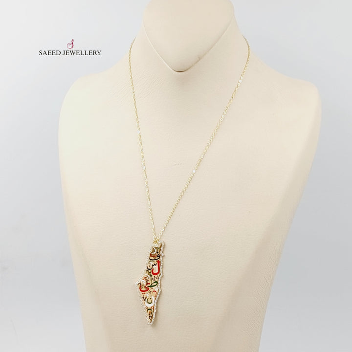 18K Gold Enameled & Zircon Studded Palestine Necklace by Saeed Jewelry - Image 3