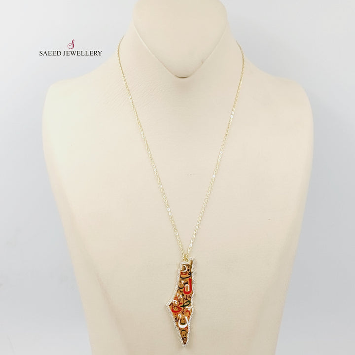 18K Gold Enameled & Zircon Studded Palestine Necklace by Saeed Jewelry - Image 1