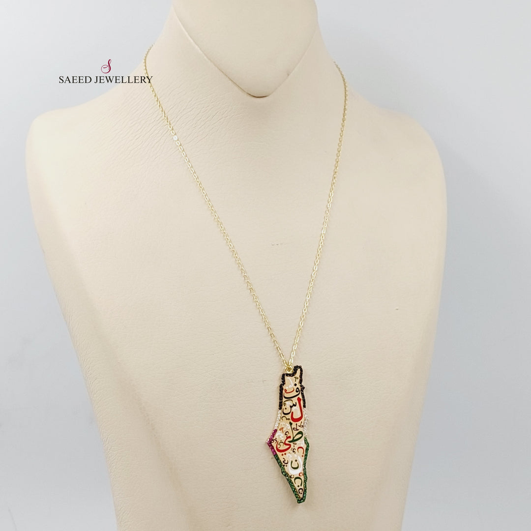 18K Gold Enameled & Zircon Studded Palestine Necklace by Saeed Jewelry - Image 4