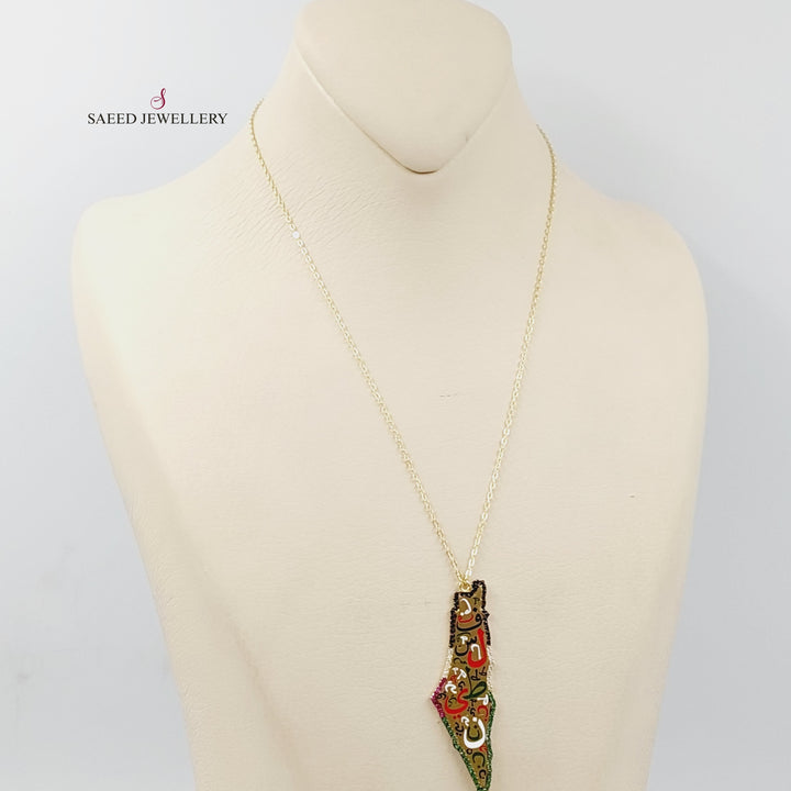 18K Gold Enameled & Zircon Studded Palestine Necklace by Saeed Jewelry - Image 5