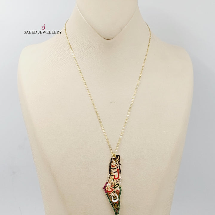 18K Gold Enameled & Zircon Studded Palestine Necklace by Saeed Jewelry - Image 1