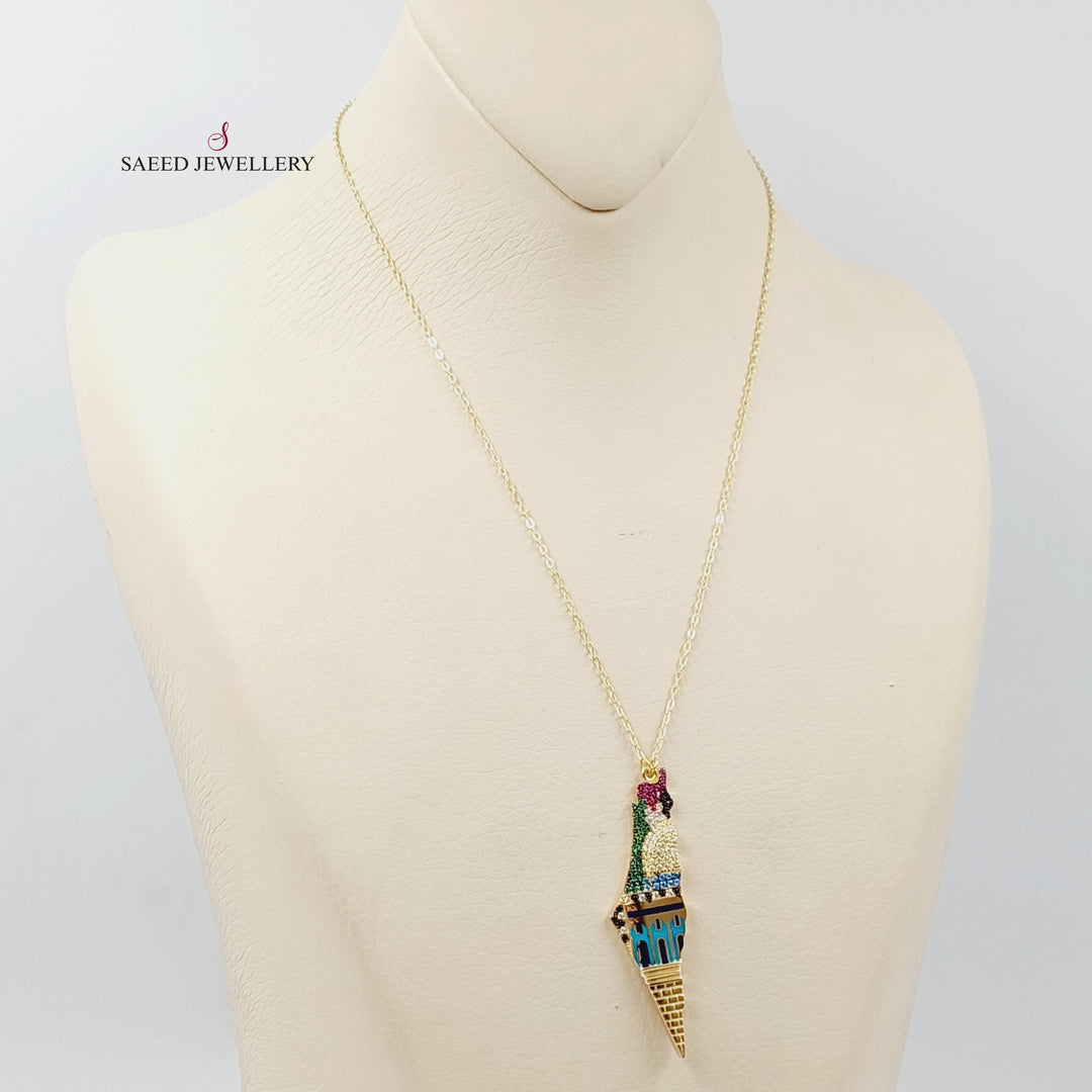 18K Gold Enameled & Zircon Studded Palestine Necklace by Saeed Jewelry - Image 5