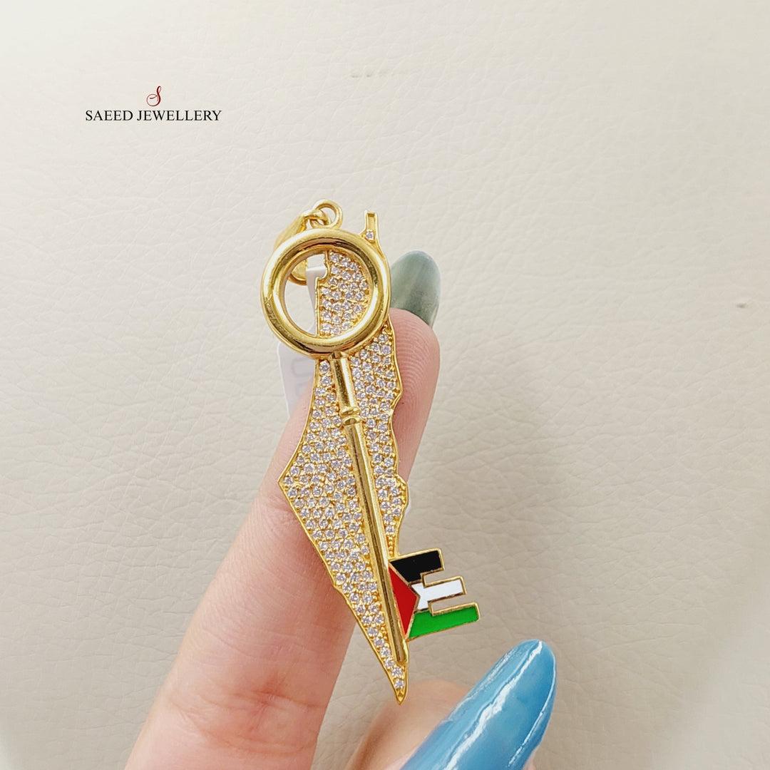 21K Gold Enameled & Zircon Studded Palestine Pendant by Saeed Jewelry - Image 2