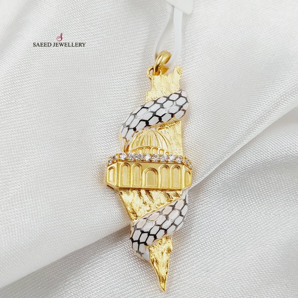 21K Gold Enameled & Zircon Studded Palestine Pendant by Saeed Jewelry - Image 1