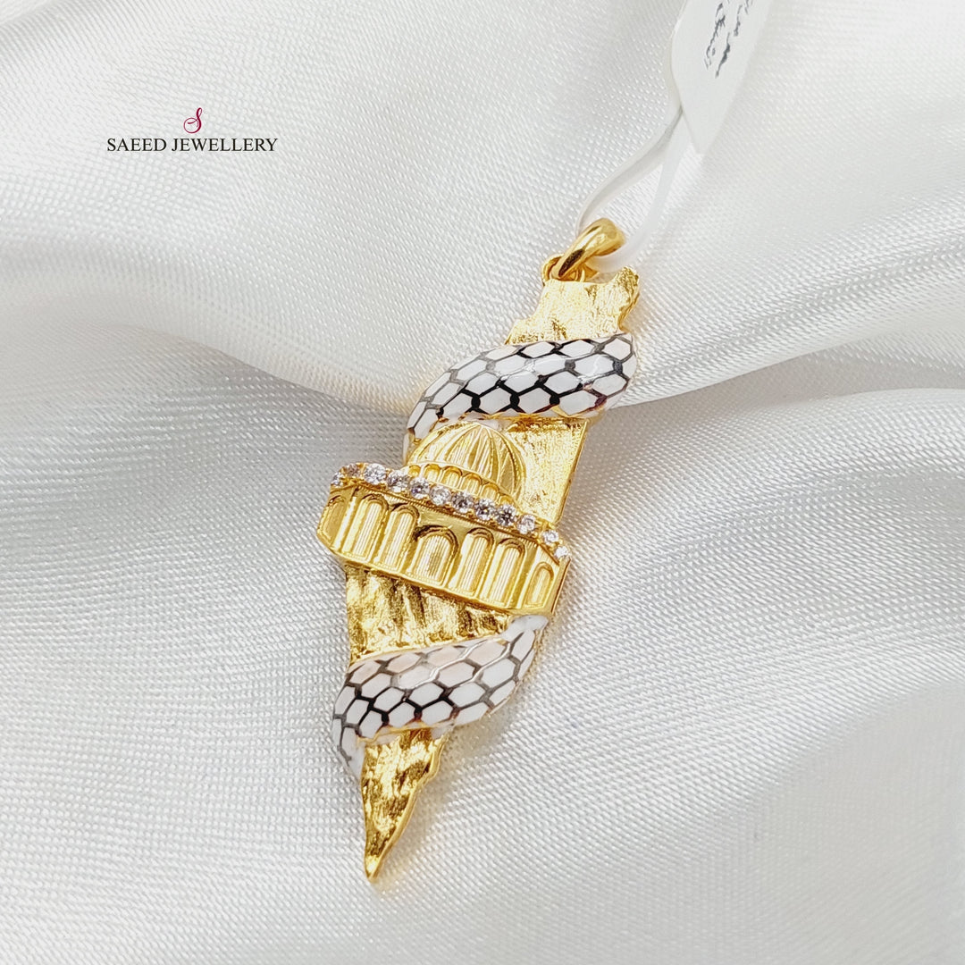 21K Gold Enameled & Zircon Studded Palestine Pendant by Saeed Jewelry - Image 5