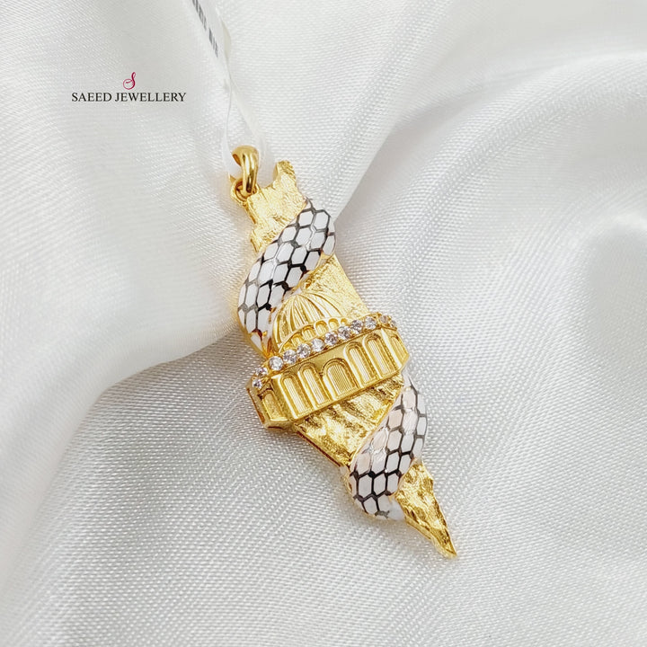 21K Gold Enameled & Zircon Studded Palestine Pendant by Saeed Jewelry - Image 6