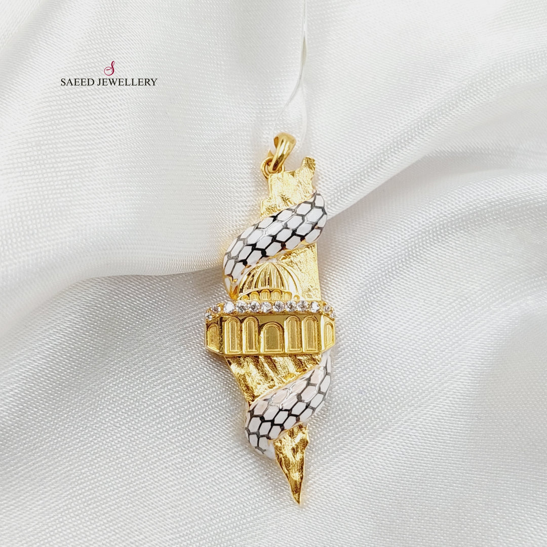 21K Gold Enameled & Zircon Studded Palestine Pendant by Saeed Jewelry - Image 11