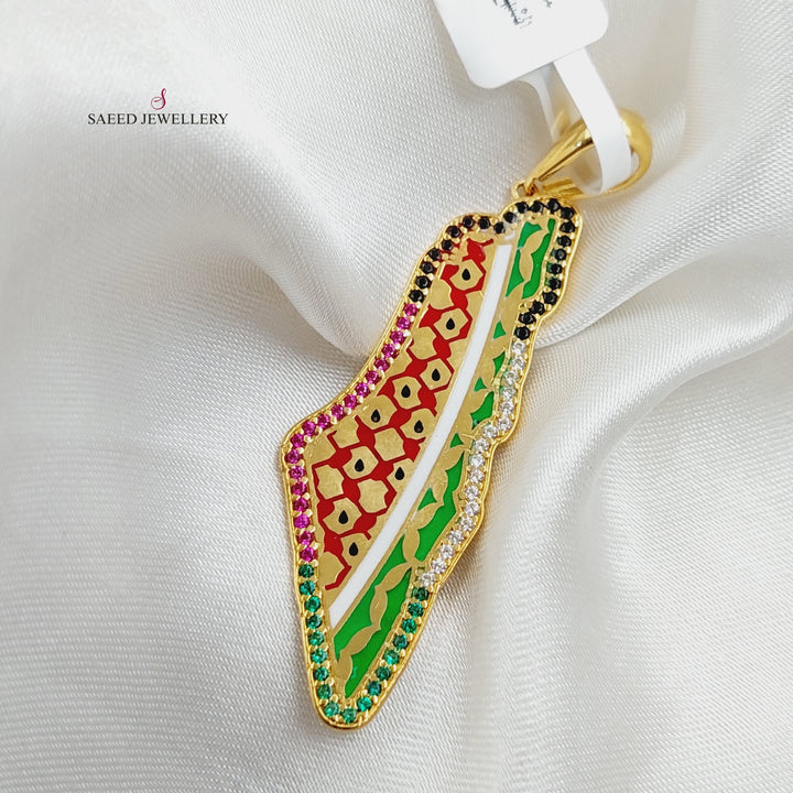 21K Gold Enameled & Zircon Studded Palestine Pendant by Saeed Jewelry - Image 3