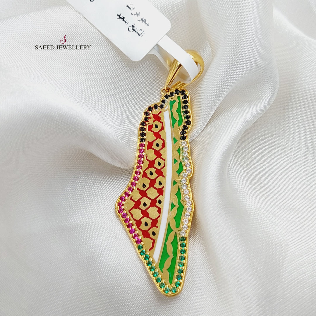 21K Gold Enameled & Zircon Studded Palestine Pendant by Saeed Jewelry - Image 4