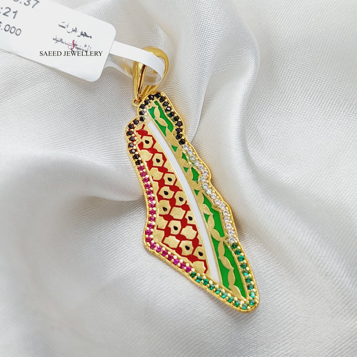 21K Gold Enameled & Zircon Studded Palestine Pendant by Saeed Jewelry - Image 1