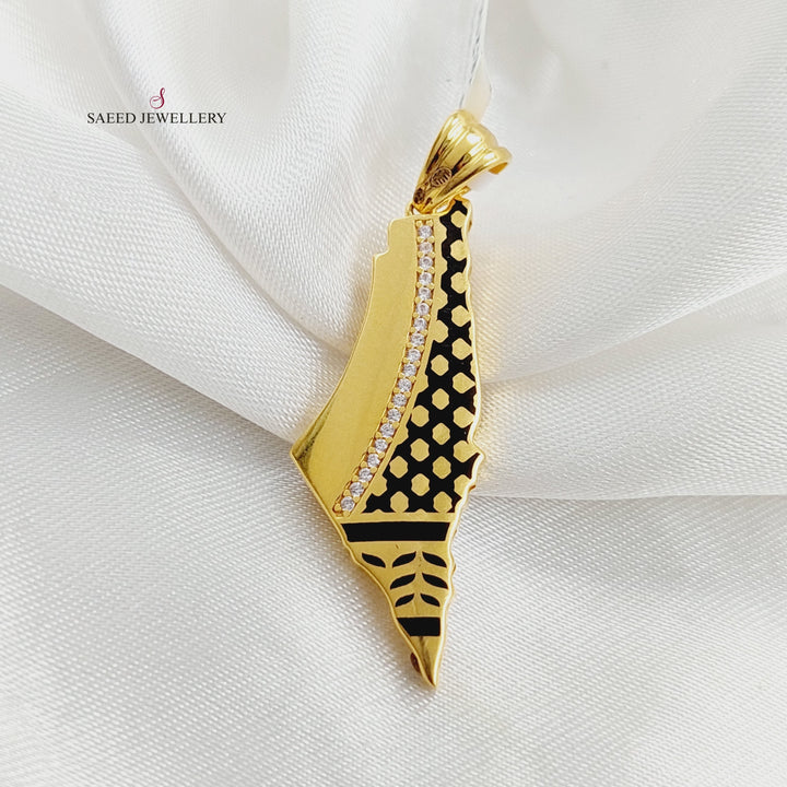 21K Gold Enameled & Zircon Studded Palestine Pendant by Saeed Jewelry - Image 1