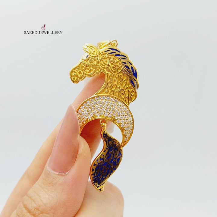 21K Gold Enameled & Zircon Studded Horse Pendant by Saeed Jewelry - Image 2