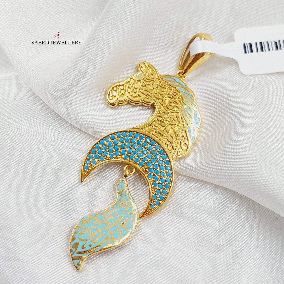 21K Gold Enameled & Zircon Studded Horse Pendant by Saeed Jewelry - Image 3