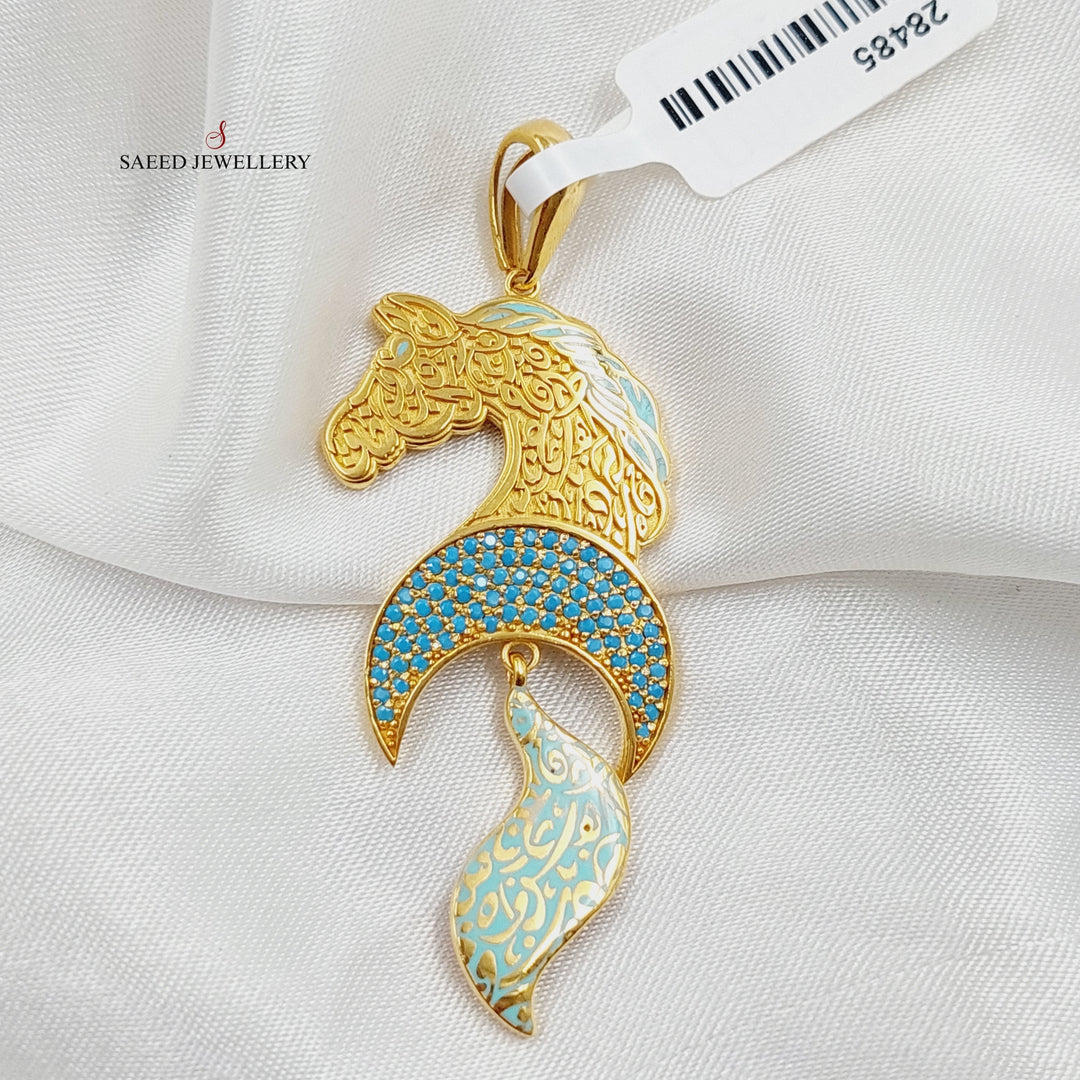 21K Gold Enameled & Zircon Studded Horse Pendant by Saeed Jewelry - Image 8