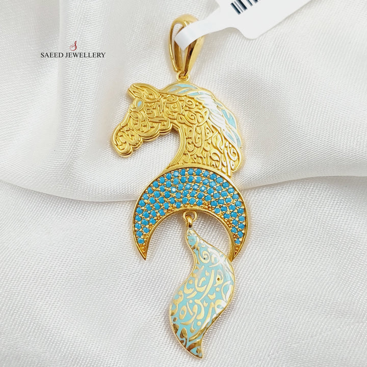 21K Gold Enameled & Zircon Studded Horse Pendant by Saeed Jewelry - Image 1