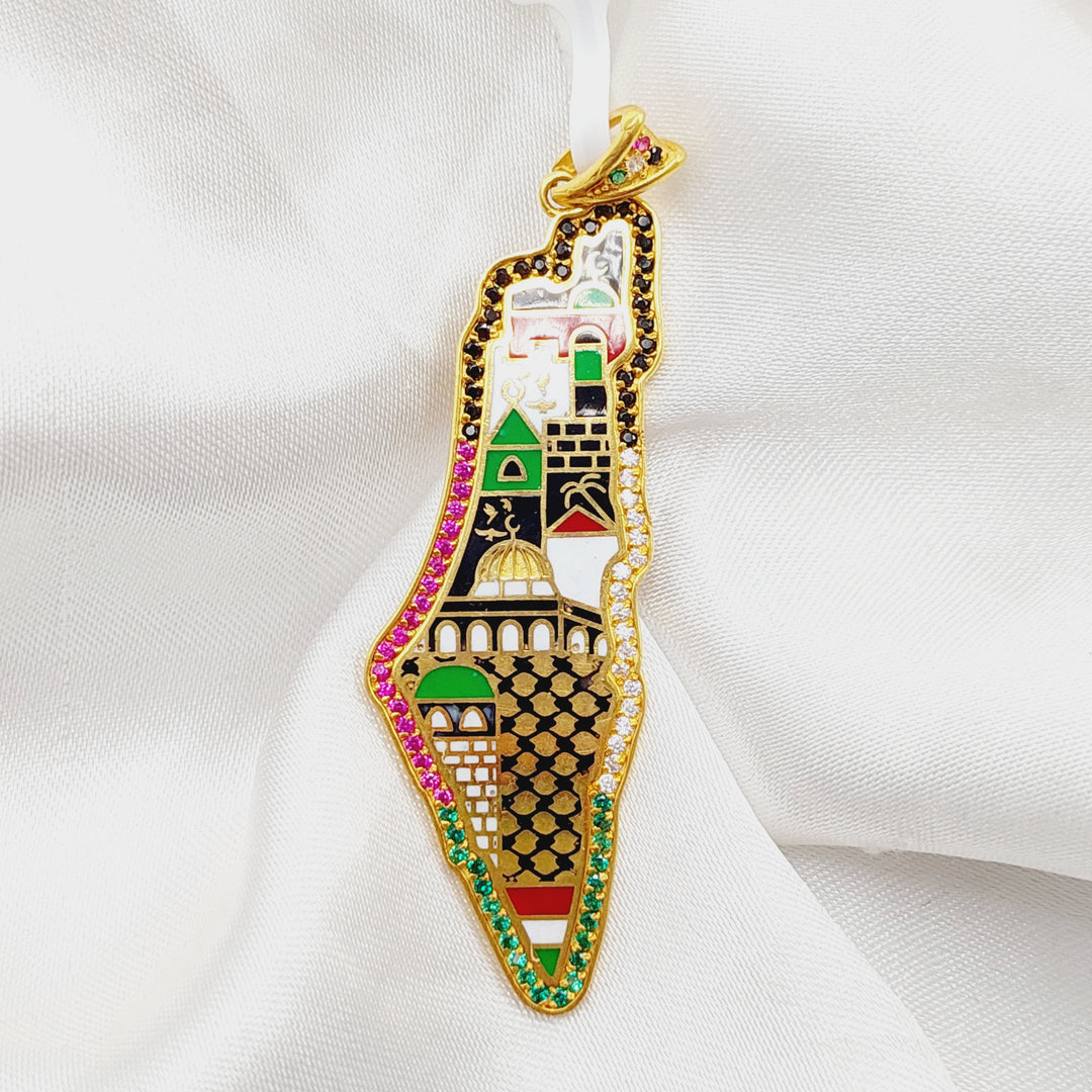 21K Gold Enameled & Zircon Studded Palestine Pendant by Saeed Jewelry - Image 1