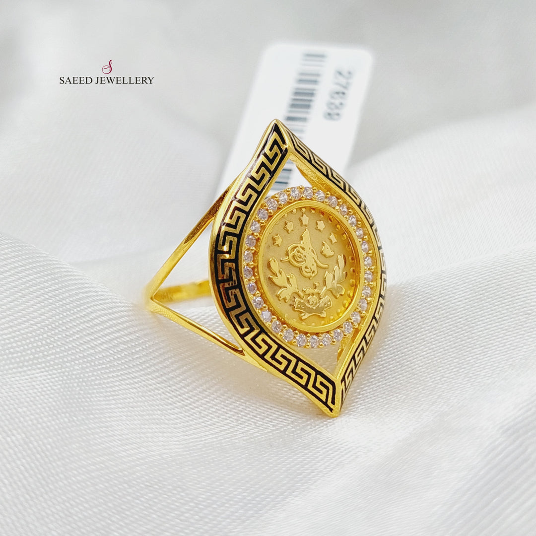 21K Gold Enameled & Zircon Studded Rashadi Ring by Saeed Jewelry - Image 3