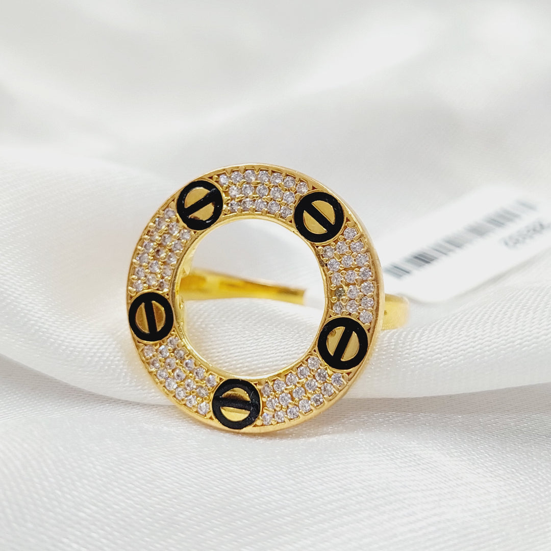 21K Gold Enameled & Zircon Studded Rounded Ring by Saeed Jewelry - Image 2