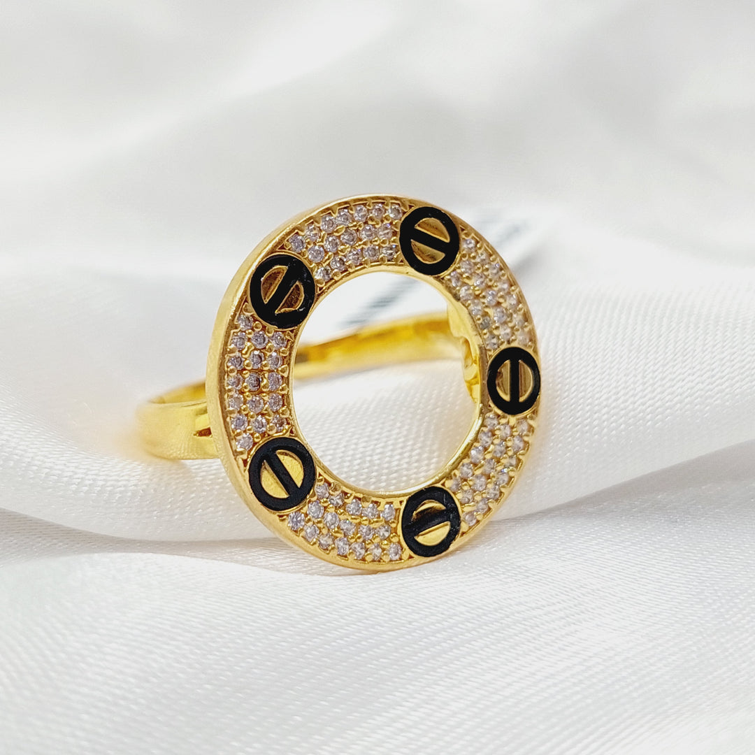 21K Gold Enameled & Zircon Studded Rounded Ring by Saeed Jewelry - Image 3