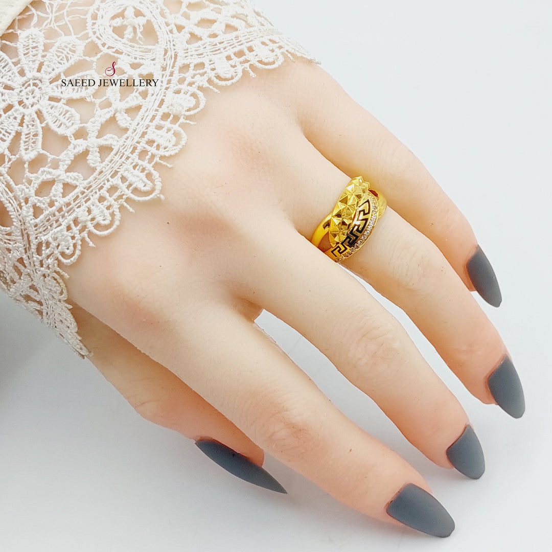 21K Gold Enameled & Zircon Studded Triangles Ring by Saeed Jewelry - Image 4