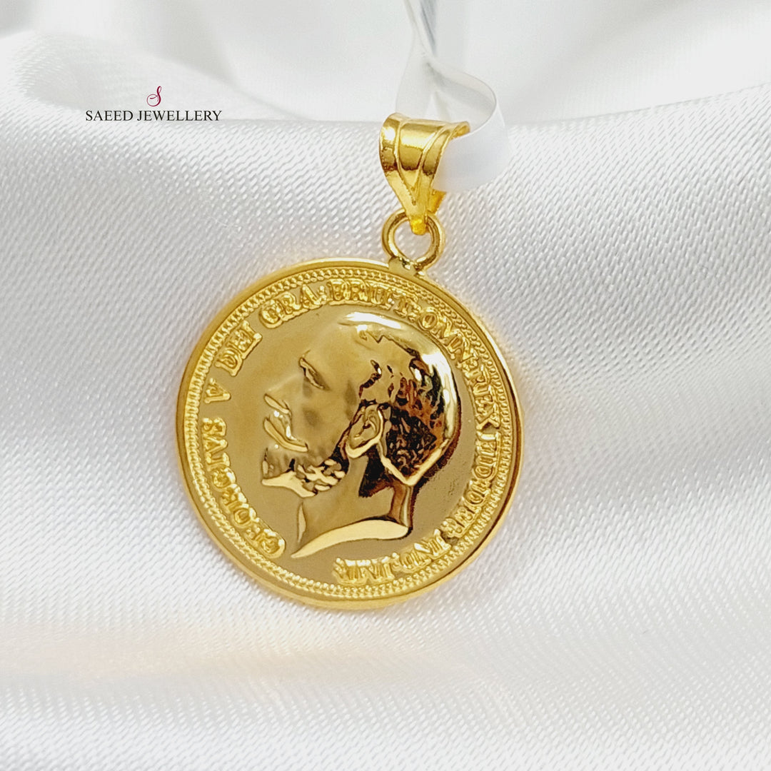 21K Gold English Lira Pendant by Saeed Jewelry - Image 1